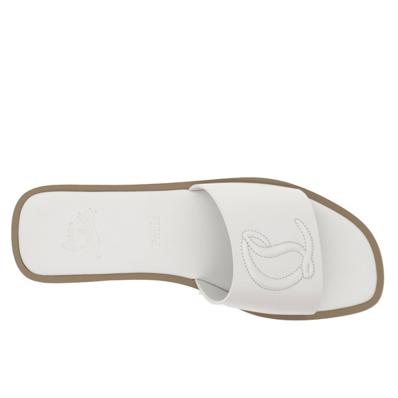 Christian Louboutin CL Mule Flat White Leather Sandals Size 39 New - Picture 6 of 7